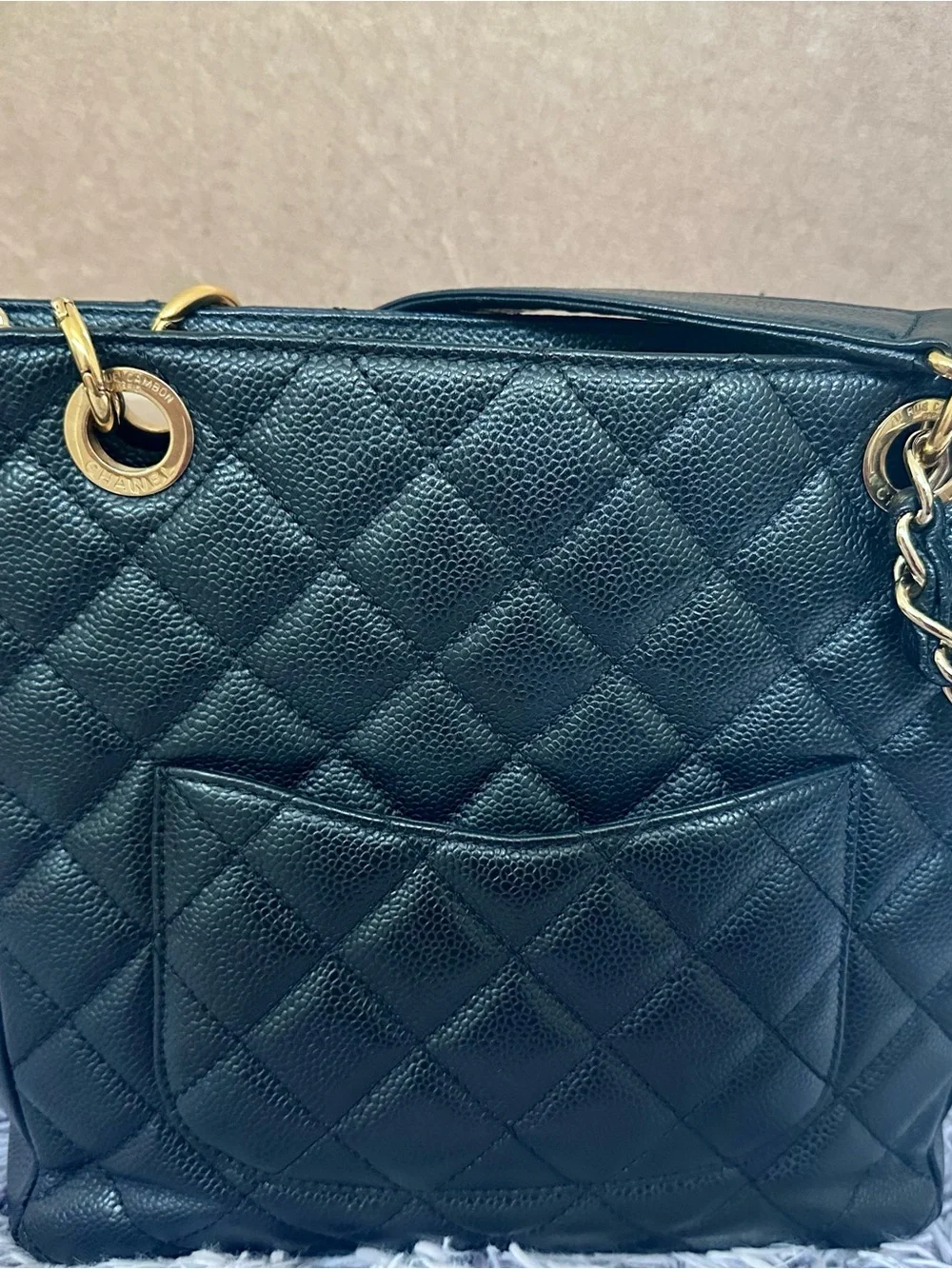 CHANEL Quilted Shoulder Bag in Dark Teal with Gold Hardware